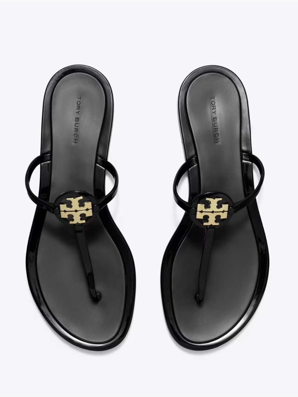 Tory Burch Black Patent Miller Logo Thong Sandals